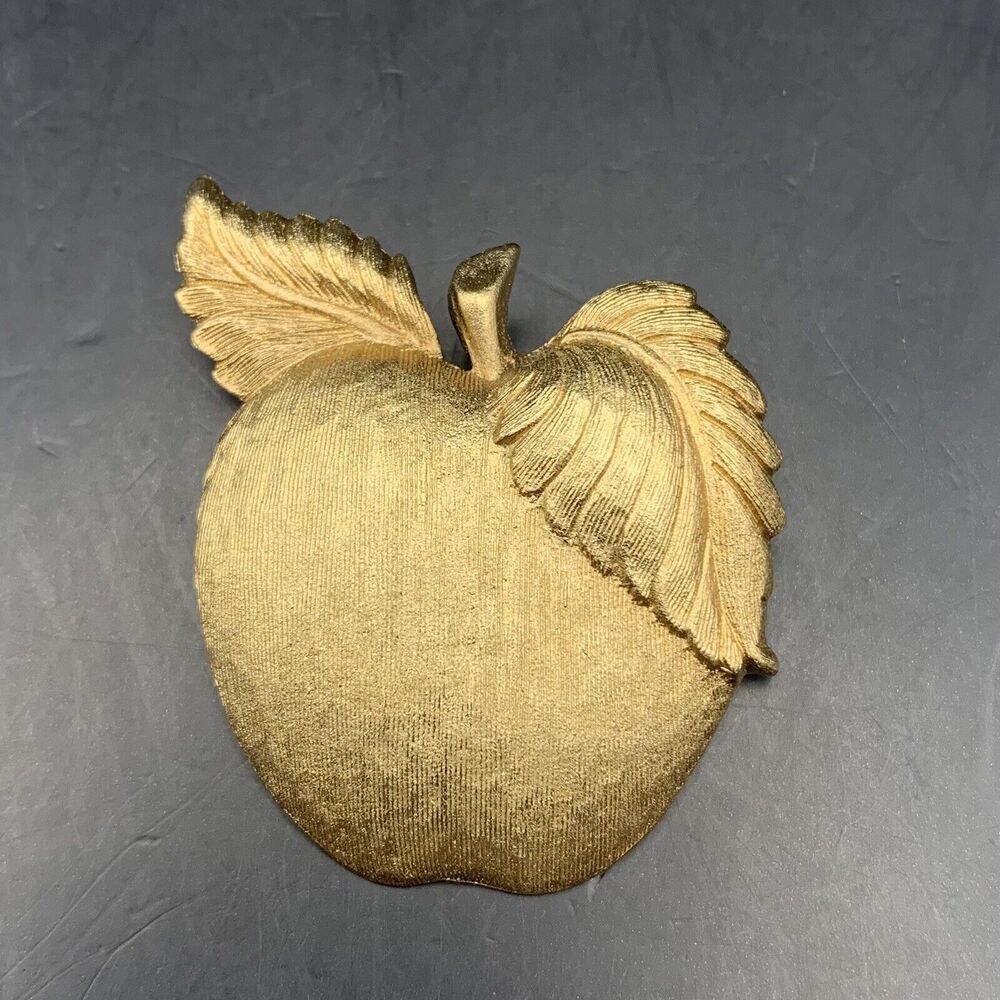 Coro Apple Brooch Pin Brushed Gold Tone 1960s Classic Fruit Vintage